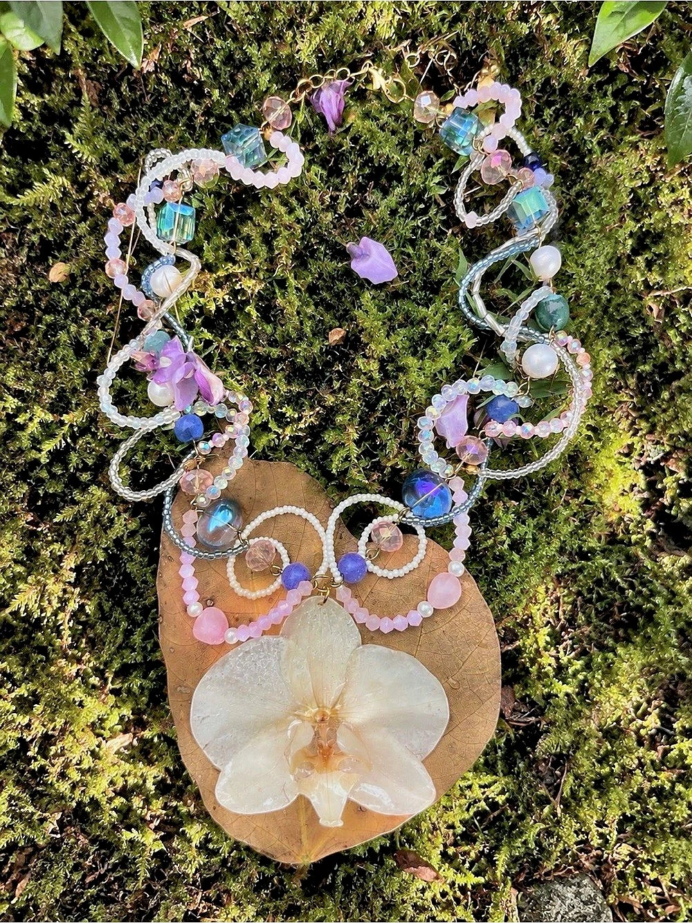 Multicolor Orchid Pendant Necklace New
